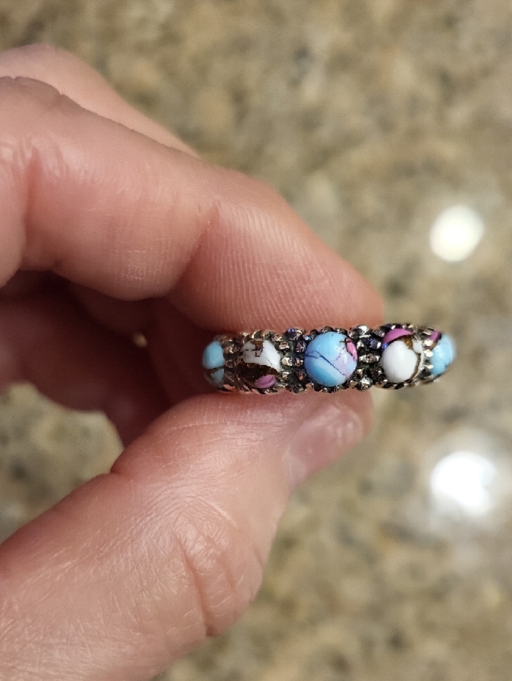 Cotton Candy Turquoise Sterling Silver Eternity Ring Size 8 - Picture 4 of 8